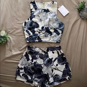 Navy Floral Shorts/Crop Top Set